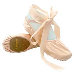 s.lemon Satin Ballettschuhe mit Bändern Rosa Ballettschläppchen Tanzschuhe für Kinder Mädchen (44 EU) von s.lemon