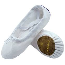 s.lemon Weiß Ballettschuhe Ballettschläppchen,Doppelschicht Leinwand Geteilte Sohle Ballett Schuh für Mädchen Kinder Weiß Lila 25 von s.lemon