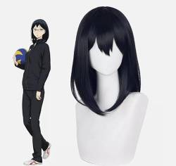 Anime Haikyu Shimizu kiyoko Cosplay Perücken 46cm Gerade Schwarz Blau Synthetisch Haar Halloween Party Perücken von sPeesy
