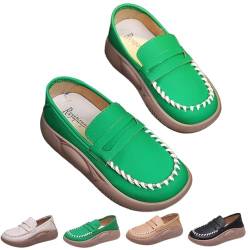 saVgu Biscalo-Loafer for Damen, Biscalo-Loafer, Korrektur-Loafer aus reinem Rindsleder mit weicher Sohle, Lurebest-Schuhe for Damen (Color : Green, Size : US-4.5) von saVgu