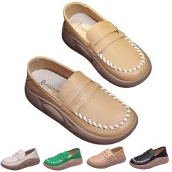saVgu Biscalo-Loafer for Damen, Biscalo-Loafer, Korrektur-Loafer aus reinem Rindsleder mit weicher Sohle, Lurebest-Schuhe for Damen (Color : Khaki, Size : US-7) von saVgu