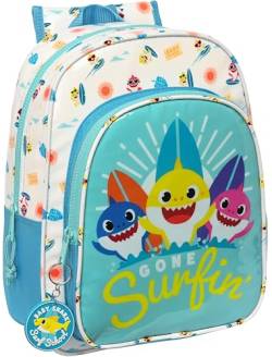 BABY SHARK SURFING Animierter Schulrucksack, Kinderrucksack, Kinderrucksack, anpassbar an den Kinderwagen, ideal für Schulkinder, bequem und vielseitig, 26 x 11 x 34 cm, Blau und Weiß, blau/weiß, von safta