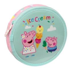 PEPPA PIG ICE CREAM - Runder Federmappe, mit 18 Teilen, leicht zu reinigen, Federmäppchen für Kinder, ideal für Kinder von 5 bis 14 Jahren, bequem und vielseitig, 21 x 3,5 cm, Hellrosa/Minzgrün, von safta