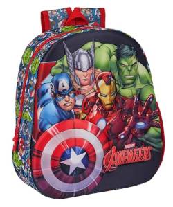 Safta Avengers Schulrucksack mit 3D-Design, anpassbar an den Wagen, ideal für Kinder verschiedener Altersgruppen, bequem und vielseitig, Qualität und Widerstandsfähigkeit, 27 x 10 x 33 cm, von safta