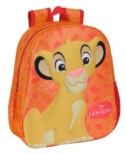 Safta EL REY LEON Schulrucksack mit 3D-Design, anpassbar an den Wagen, ideal für Kinder verschiedener Altersgruppen, bequem und vielseitig, Qualität und Widerstandsfähigkeit, 27 x 10 x 33 cm, Orange, von safta