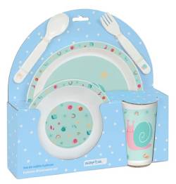 Safta PREESCOLAR CARACOL - Set mit Tellern und Besteck, Teller, Besteck, Baby, Einleitung, Essen, bequem und vielseitig, 26 x 9 x 26 cm, Türkis hell, Helltürkis, Estándar, Casual von safta