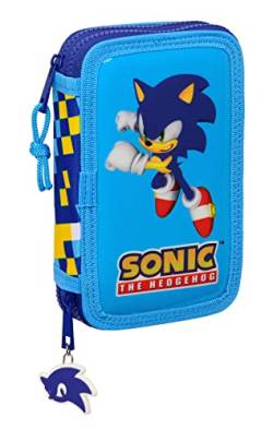 Sonic - Schulmäppchen für Kinder, mit 28 Hilfsmitteln, ideal für Kinder von 5 bis 14 Jahren, bequem und vielseitig, Qualität und Widerstandsfähigkeit, 12,5 x 4 x 19,5 cm, Blau, blau, Estándar, Lässig von safta