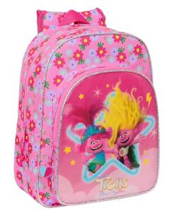 TROLLS 3 Animierter Schulrucksack, Kinderrucksack, Kinderrucksack, anpassbar an den Kinderwagen, ideal für Schulkinder, bequem und vielseitig, Qualität und Widerstandsfähigkeit, 26 x 11 x 34 cm, Rosa, von safta