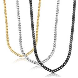 sailimue 3 Stück 3,5 mm Edelstahl Halskette für Herren Damen Kette Set 51 cm, Edelstahl, Ohne Stein von sailimue