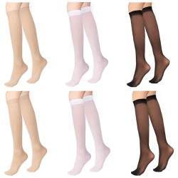 6 Paar Damen Kniestrümpfe Erwachsene Feinstrümpfe Kniehohe, Strümpfe Lange Knie Socken Breathable Ultra-Soft 3 Farben von salbsever