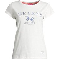 salzhaut T-Shirt Damen Kurzarm-Shirt Mülch Print mit Schwalben & Schriftzug Baumwolle von salzhaut