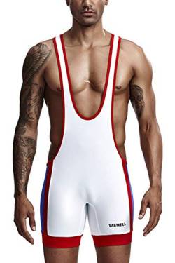 sandbank Männer Sport Wrestling Singlet ärmellos Jumpsuit Patchwork Shorts Singlet für Männer Wrestling Uniform, Weiss/opulenter Garten, Medium=Etikettengröße Large von sandbank