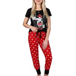Minnie Mouse Disney Kurzarm-Baumwollpyjama für Damen Schwarz und Rot mit Tupfen L von sarcia.eu