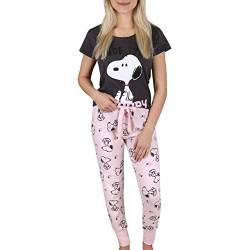 Snoopy Grauer und rosa Damen-Kurzarm-Baumwollpyjama, Lange Hose S von sarcia.eu