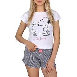 Snoopy und die Peanuts gestreift, Kurzarm Mädchen-Pyjama für den Sommer, weiß-dunkelblau 10 Jahre von sarcia.eu