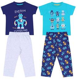 sarcia.eu Pyjama/Schlafanzug für Jungen mit Roboter-Print, dunkelblau-grau, kurzärmelig - 2 Paar 2-3 Jahre von sarcia.eu