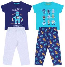 sarcia.eu Pyjama/Schlafanzug für Jungen mit Roboter-Print, dunkelblau-grau, kurzärmelig - 2 Paar 5-6 Jahre von sarcia.eu