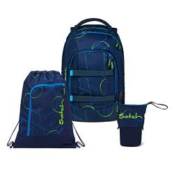 satch Pack Pencil Slider Light Edition Schulrucksack Set 3tlg. mit Sportbeutel (Blue Tech) von satch