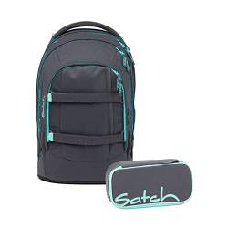 satch Pack Schulrucksack Set 2tlg. inkl. Schlamperbox (Mint Phantom) von satch