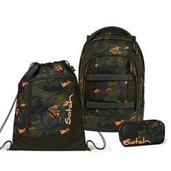 satch Pack Schulrucksack Set 3tlg. inkl. Schlamperbox und Sportbeutel (Jurassic Jungle) von satch