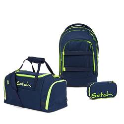 satch Pack Schulrucksack Set 3tlg. mit Sporttasche und Schlamperbox (Toxic Yellow) von satch