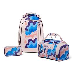 satch Sleek Schulrucksack Set 3tlg. inkl. Schlamperbox u. Sporttasche (Candy Clouds) von satch