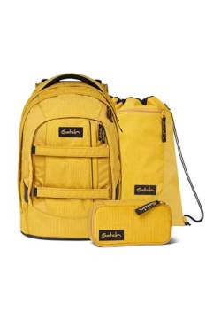 satch pack Schulrucksack ab 5. Klasse ergonomisch 30L Stauraum standfest Organisationstalent Retro Honey Set - Dunkelgelb von satch