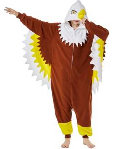 sazpajacos Adler Einteiler Pyjama Tier Weißkopfseeadler Kostüme Nachtwäsche Weihnachten Halloween Cosplay Karneval Kostüme für Erwachsene Frauen Männer, Braun S von sazpajacos