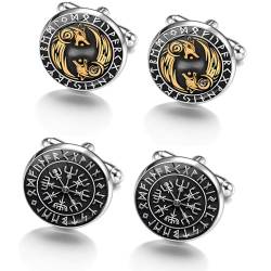 2 Paar Manschettenknöpfe Herren Wikinger Stil Manschetten Knöpfe, Metall Manschettenknöpfe, Männer Hemden Cufflinks Hemd für Manschettenknöpfe, Geschenk für Ehemann Freunden Vater von scalingscal