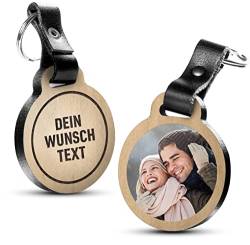 PREMIUM Schlüsselanhänger aus Eichenholz mit kratzfestem Foto und Wunschtext Gravur - Geschenkidee für Muttertag, Vatertag von schenkYOU