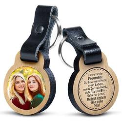 Premium „Liebe beste Freundin geile Sau!“ - Foto-Schlüsselanhänger aus Eichenholz mit Gravur und kratzfestem Foto in Farbe - personalisierte Geschenkidee für Muttertag, Vatertag von schenkYOU