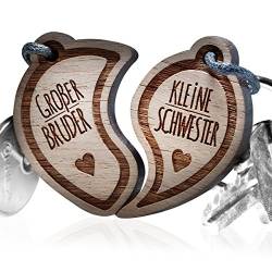 Premium schenkYOU Schlüsselanhänger aus Nussbaumholz vorgraviert - personalisierte Geschenkidee für Muttertag, Vatertag - Gravur „Großer Bruder - Kleine Schwester" von schenkYOU