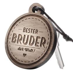 schenkYOU Premium Schlüsselanhänger aus Nussbaumholz vorgraviert - personalisierte Geschenkidee - Gravur „Bester Bruder der Welt!„ von schenkYOU