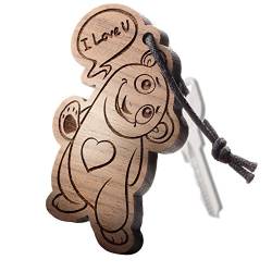 schenkYOU Premium Schlüsselanhänger aus Nussbaumholz vorgraviert - personalisierte Geschenkidee - Gravur „I Love You„ von schenkYOU