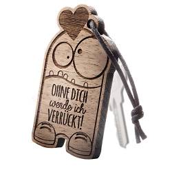 schenkYOU Premium Schlüsselanhänger aus Nussbaumholz vorgraviert - personalisierte Geschenkidee - Gravur „Ohne dich werde ich verrückt von schenkYOU