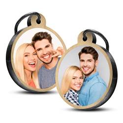 schenkYOU Premium Schlüsselanhänger mit Foto aus Eichenholz rund 2-er Set - personalisierte Geschenkidee für Muttertag, Vatertag von schenkYOU