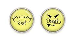 " Engel Teufel " Spruch Motiv Cabochon Ohrstecker silberfarben Ohrringe von schmuck-stadt