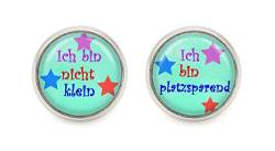 " Ich bin nicht klein, ich bin platzsparend " Spruch Motiv Cabochon Ohrstecker silberfarben Ohrringe von schmuck-stadt