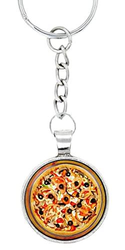 Pizza Motiv Cabochon Schlüsselanhänger silberfarben Taschenanhänger von schmuck-stadt