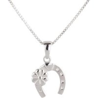 schmuck23 Kettenanhänger Anhänger Kette Hufeisen Glück Kleeblatt 925 Silber (Anhänger mit Kette), Silberanhänger Symbol Pferd Kinder Damen Mädchen Halskette Kette Panzerkette von schmuck23