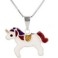 schmuck23 Kettenanhänger Ketten Anhänger Einhorn Glitzerfarbe 925 Silber Kinder Mädchen (Halskette mit Anhänger), Silberanhänger Kettenanhänger Kinderschmuck Halskette von schmuck23