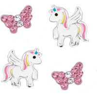 schmuck23 Ohrstecker-Set 2 Paar Kinder Ohrringe Einhorn Blume 925 Silber (Set, 2 Paar Ohrringe), Mädchen Schmuck Set Kristalle von schmuck23