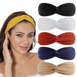 scicent Damen Stirnbänder Elastisch Stirnband Sommer Verdreht mit Schleife für Mädchen Haarbänder Sport Yoga Haar Zubehör 5 Stück, 13414 von scicent