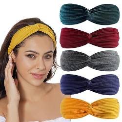scicent Damen Stirnbänder Yoga Sport Haarbänder Elastisch Baumwolle Haarreifen für Frauen 5 Stück, 13413 von scicent