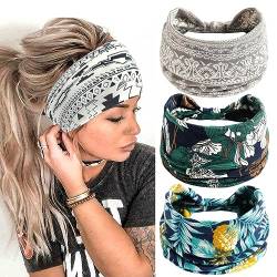 scicent Haarband 3 Stück Boho Damen Elastische Stirnband Sommer Breite Haarbänder Kopfband Mit Geknotetes Für Frauen Mädchen Alltag Makeup, Yoga, Sport Haarschmuck Mehrfarbig, 14338 von scicent