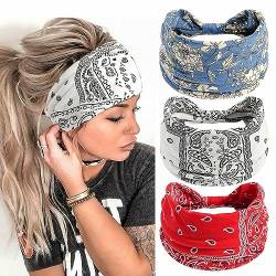 scicent Haarband Damen Breite Elastische Weiche 3 Pcs Sommer Boho Stirnband Print Haarschmuck Yoga Sport Haarband Mehrfarbig Dünn Stirnbänder, 16002 von scicent