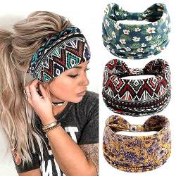 scicent Stirnbänder Damen Breite Boho Knot Yoga Sport Haarbänder Elastische Haarschmuck Mehrfarbig Weiche Turbane Haarreifen, 3 Stück, 14331 von scicent