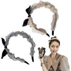 scicent Stirnband 2 Stück Haarreifen Schleife Damen Organza Haarband Kopfband Retro Französisch Haarschmuck Modisch Süßes Kopfbedeckung für Mädchen - 23425 von scicent