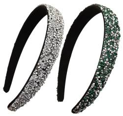 scicent Stirnband Mädchen 2 Stück Strass Kopfschmuck Bling Kristall Haarreifen Glitzer Haarband Diamant Perlen Headband Mode Haarschmuck für Frauen Mädchen (Silber+Grün) - 23434 von scicent