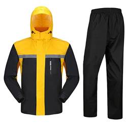 Regenanzug Reflektierender Wasserdicht Regenmantel Herren Winddicht Motorrad Regenjacke Atmungsaktiv Regenjacke+Regenhose Outdoor Fahrrad Rain Windbreaker Rainwear für Fischen Wandern,Yellow,4XL von scosao